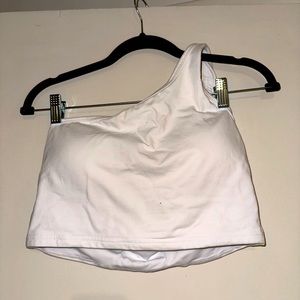 One shoulder cropped brami in white, size XL